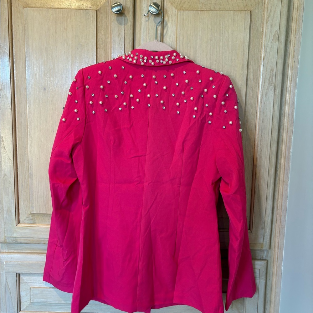 BiBi Women's Fuchsia Blazer with Pearl Accents - Picture 3 of 3